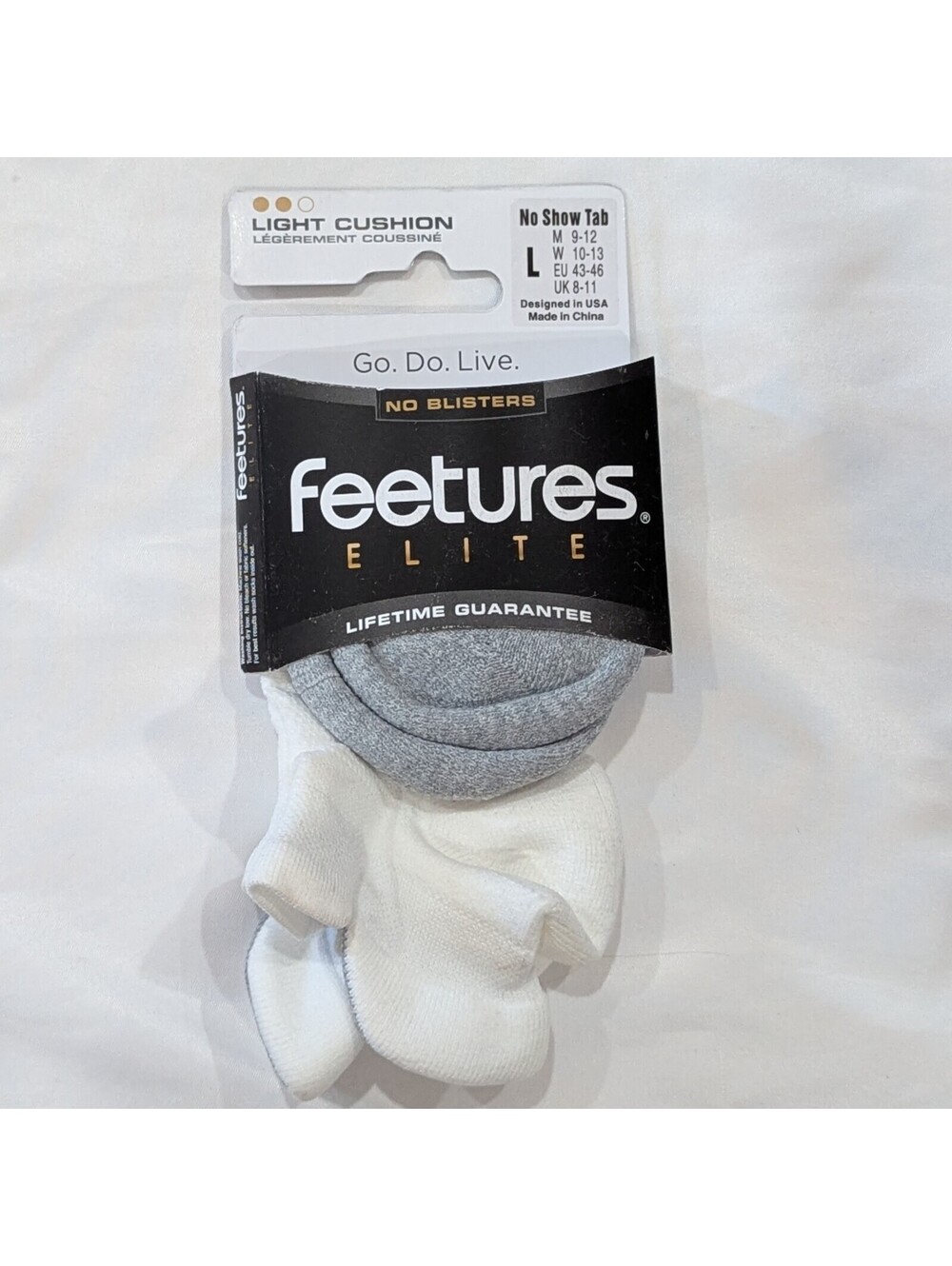 NWT Feetures Elite Light Cushion No Show Tab Socks 3 Pack White Mens 9-12 L - Picture 5 of 6